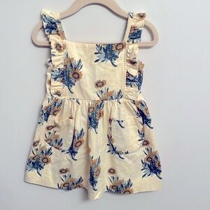 Kate Quinn sleeveless ruffle pinafore dress | calendula | og cotton - 12-18m